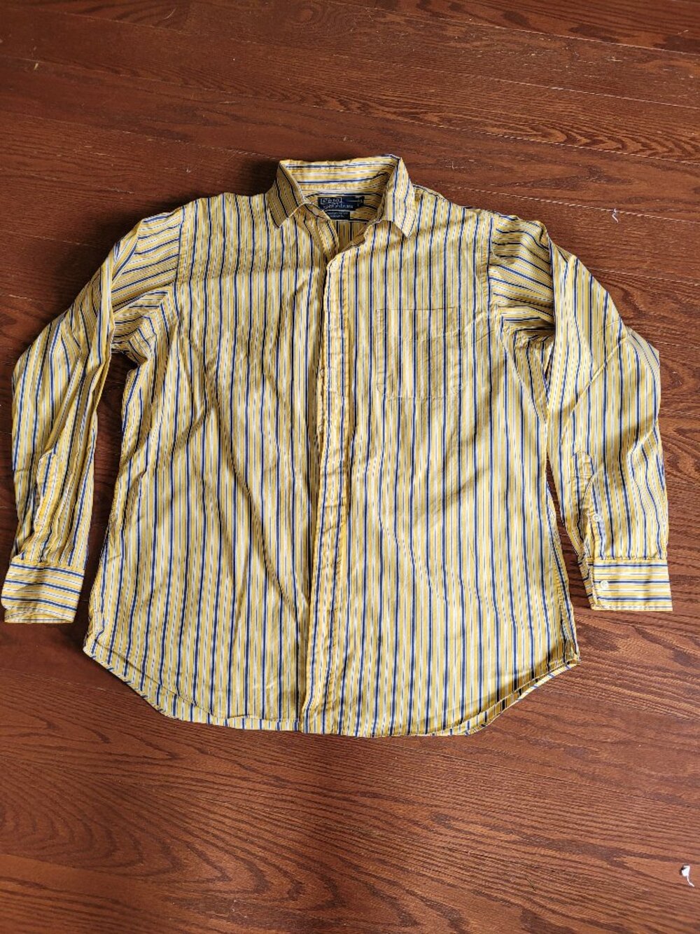 Polo Ralph Lauren Curham Sport Yellow Blue Stripe Long Sleeve Bottom Down Shirt
